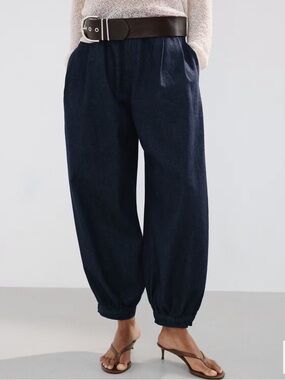 Mango High-Waist Navy Balloon Pants MID-RISE BAGGY JEANS 7167
